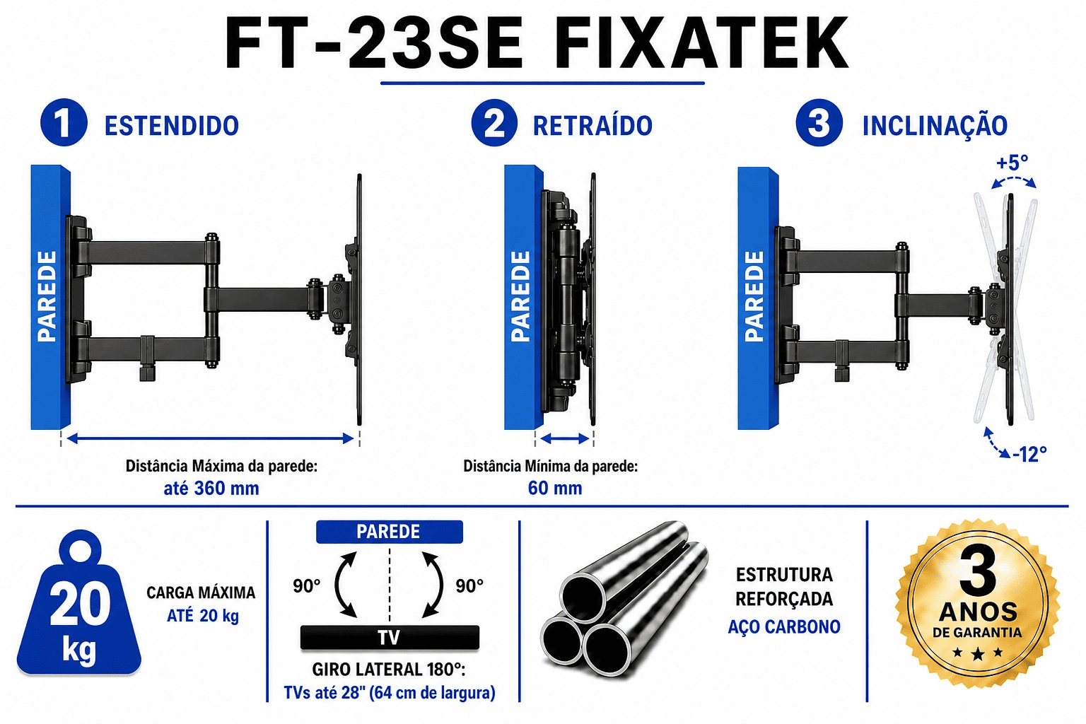 Suporte Articulado para TV LED até 43" FT-23SE - Fixatek