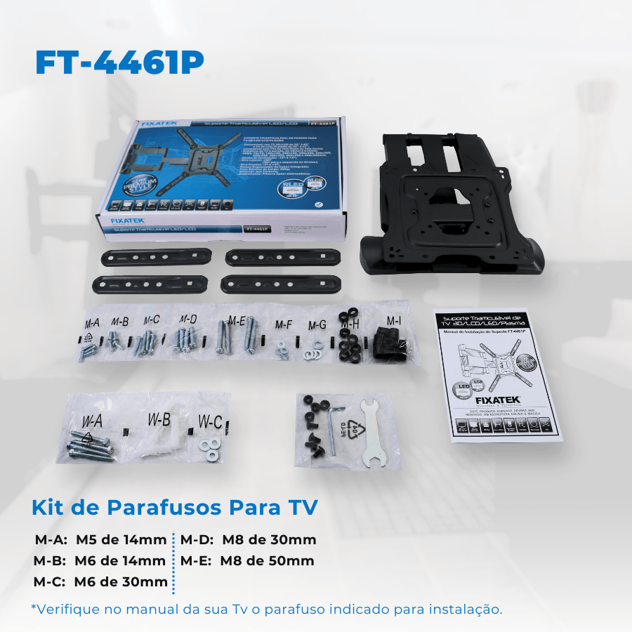 Suporte Articulado para TV LED 23" até 65" com Peso até 35 kg FT-4461P - Fixatek - Fixatek