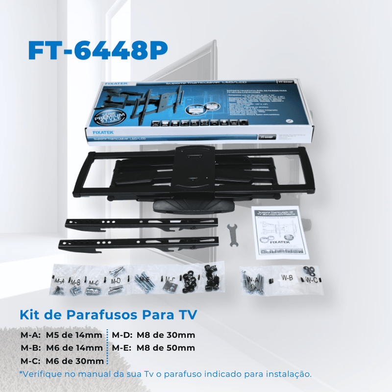 Suporte Articulado Reforçado Braço Duplo Tipo Sanfona para Tv LED 37" á 70'' com Peso até 45kg FT-6448P - Fixatek - Fixatek