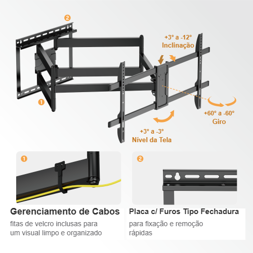 FT-84200 - Suporte de TV Triarticulável com Braço Duplo até 98 polegas VESA até 800x400mm