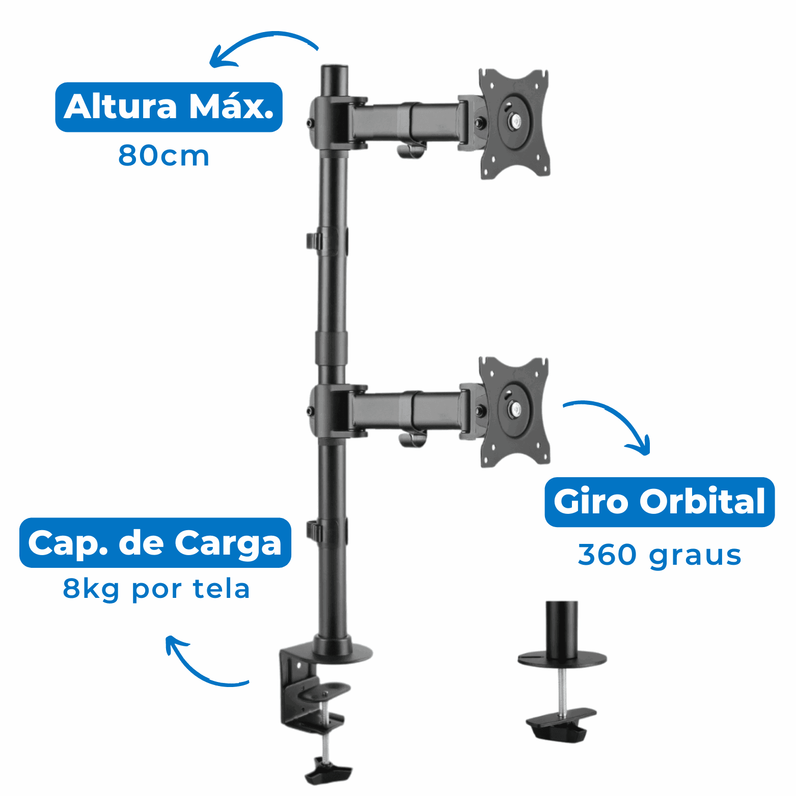 Suporte Ergonômico Articulado de Mesa para 2 Monitores na Vertical de 13" até 27" FT-221M2V - Fixatek - Fixatek