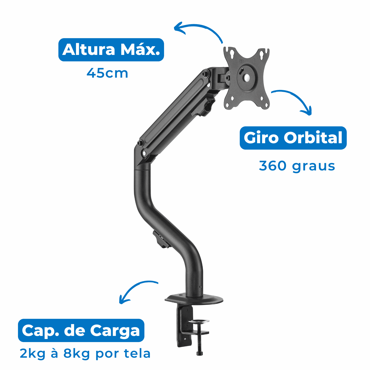 Suporte Ergonômico Articulado de Mesa para 01 Monitor 17" até 32" FT-445MG1 - Fixatek - Fixatek