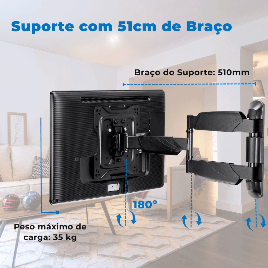 Suporte Articulado para TV LED 23" até 50" com Peso até 35 kg FT-2251P - Fixatek - Fixatek