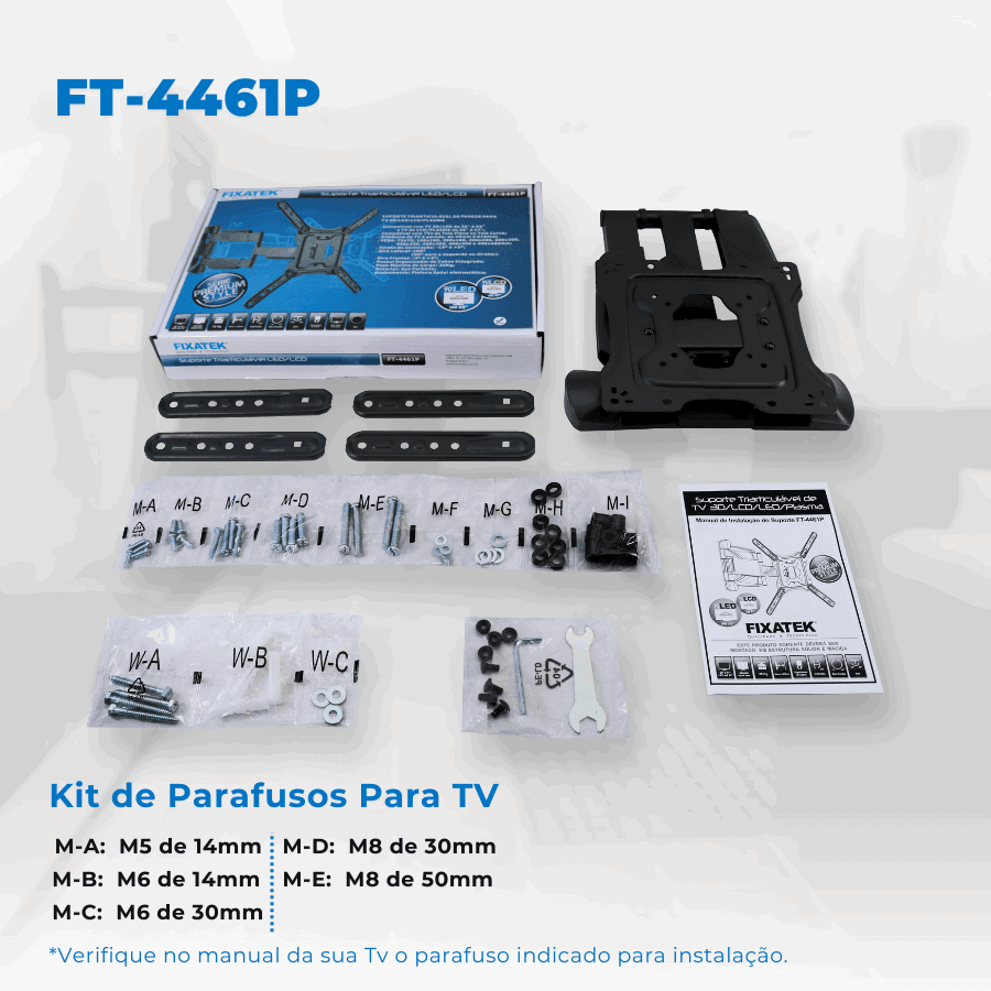 Suporte Articulado para TV LED 23" até 55" com Peso até 35 kg FT-4461P - Fixatek - Fixatek