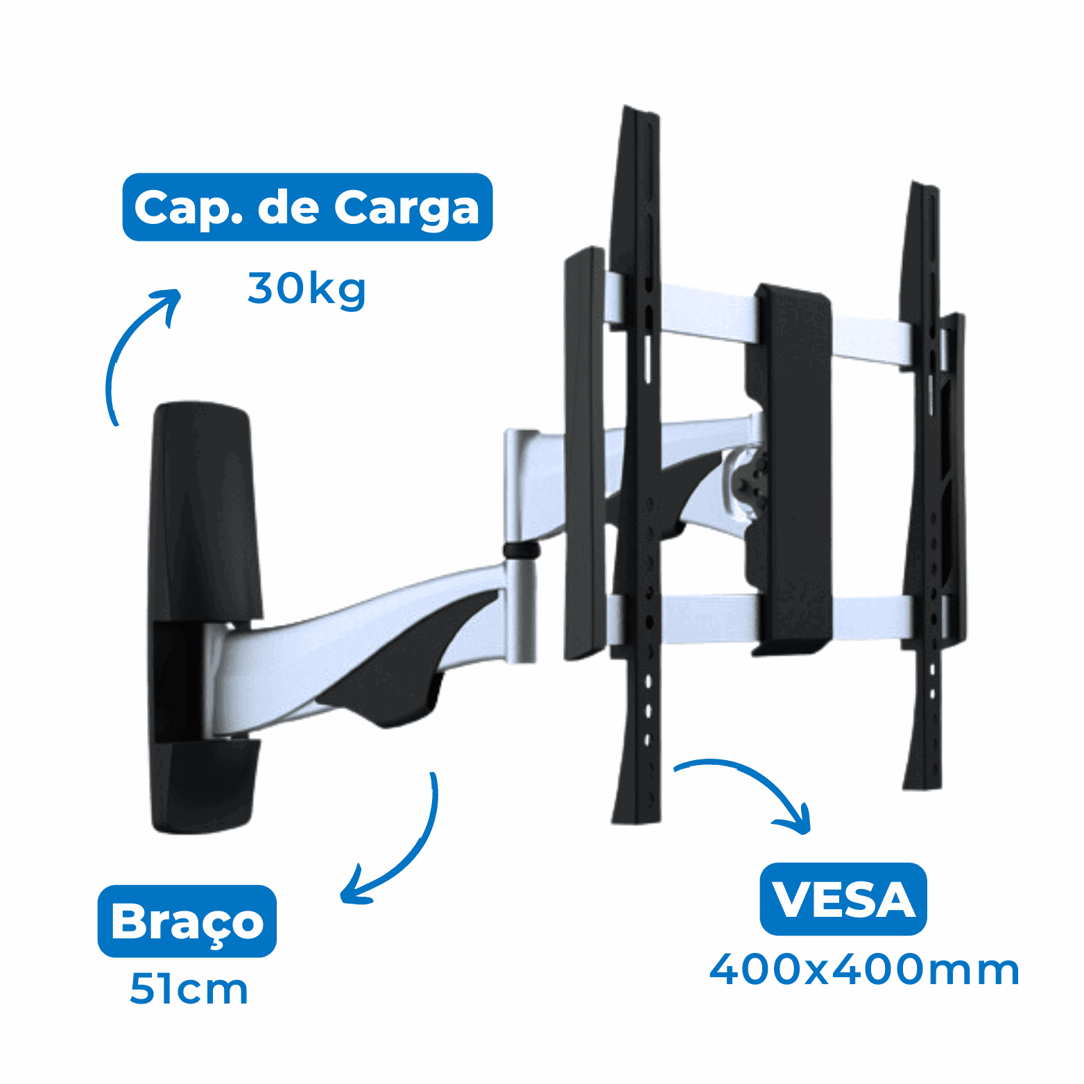 Suporte Articulado para TV LED / OLED / QLED até 55" com Peso até 30kg FT-994A - Fixatek - Fixatek