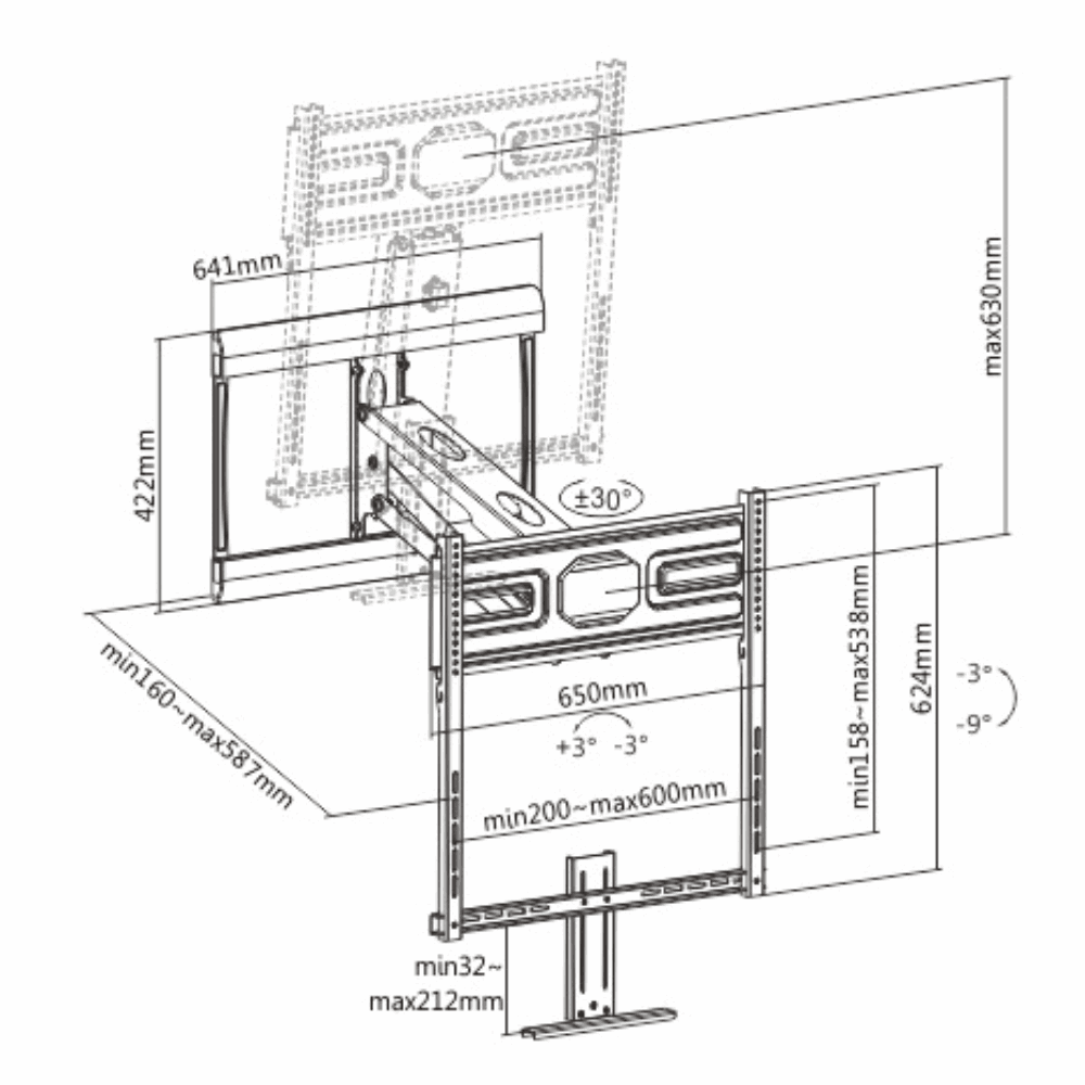 Suporte Articulado com Ajuste de Altura para TV LED 43" á 75'' FT-LS88 - Fixatek - Fixatek