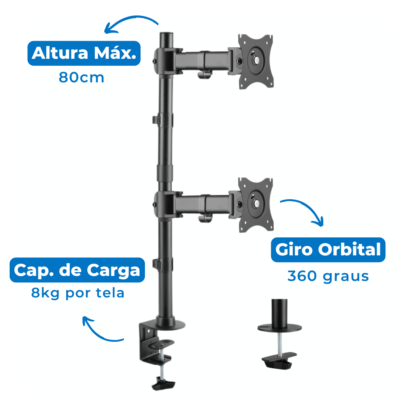 Suporte Ergonômico Articulado de Mesa para 2 Monitores na Vertical de 13" até 27" FT-221M2V - Fixatek - Fixatek