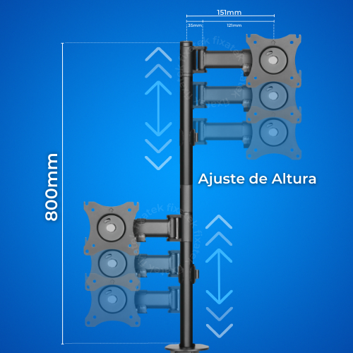Suporte Ergonômico Articulado de Mesa para 2 Monitores na Vertical de 13" até 27" FT-221M2V - Fixatek - Fixatek