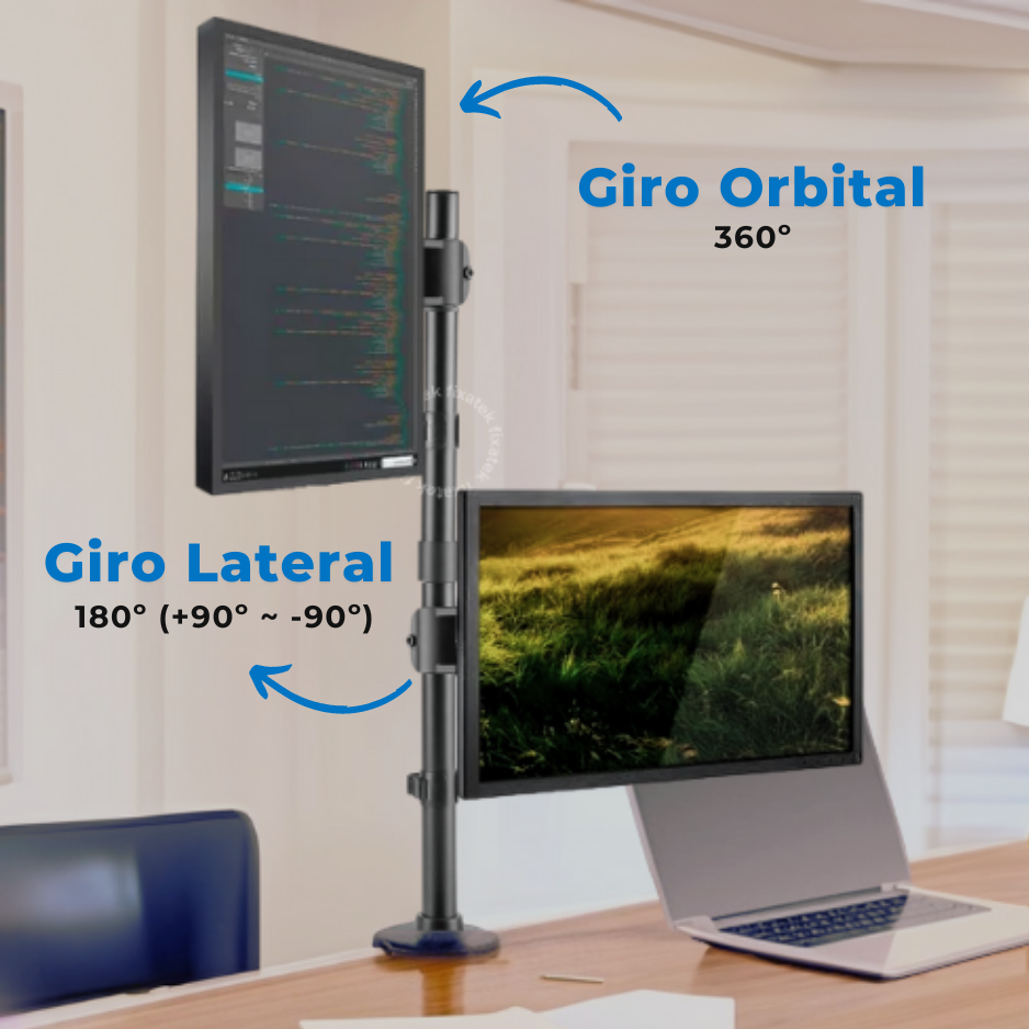 Suporte Ergonômico Articulado de Mesa para 2 Monitores na Vertical de 13" até 27" FT-221M2V - Fixatek - Fixatek