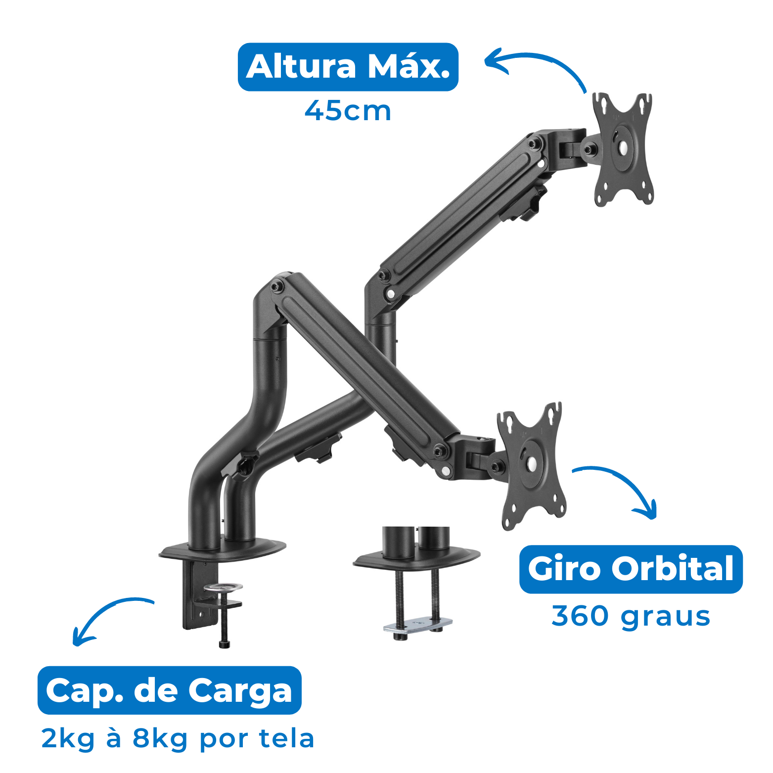 Suporte Ergonômico Articulado de Mesa para 02 Monitores 17" até 32" FT-445MG2 - Fixatek - Fixatek