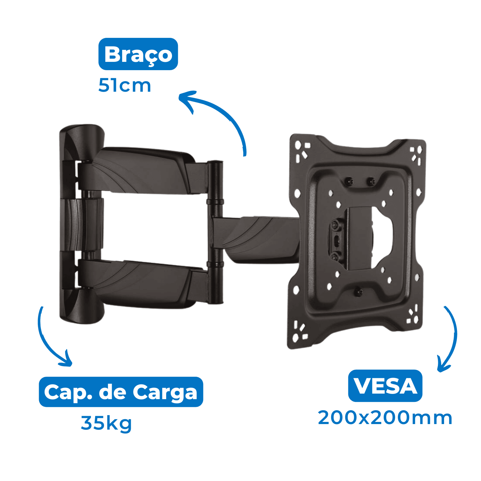 Suporte Articulado para TV LED 23" até 50" com Peso até 35 kg FT-2251P - Fixatek - Fixatek