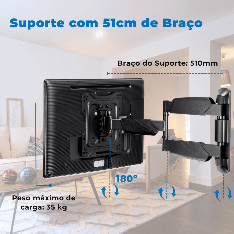 Suporte Articulado para TV LED 23" até 50" com Peso até 35 kg FT-2251P - Fixatek - Fixatek