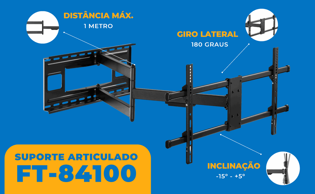 Suporte Articulado TV 43 a 82" Braço Longo | Fixatek FT-84100