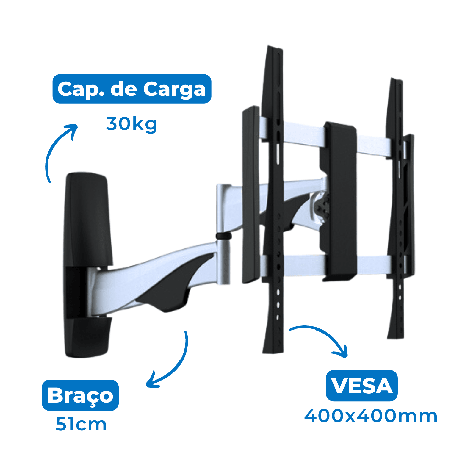 Suporte Articulado para TV LED / OLED / QLED até 55" com Peso até 30kg FT-994A - Fixatek - Fixatek