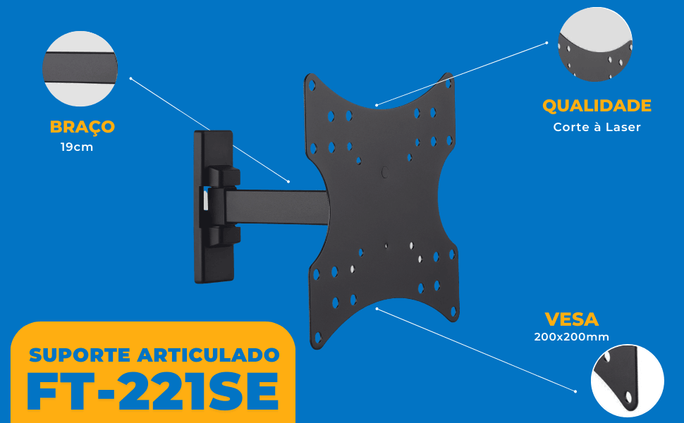 Suporte Articulado para TV LED / OLED / QLED até 47" FT-221SE - Fixatek - Fixatek