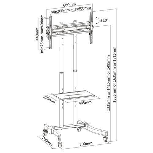 Rack / Suporte Pedestal com Rodas e Travas para TV LCD/LED de 37” até 75” FT-64EB - Fixatek - Fixatek
