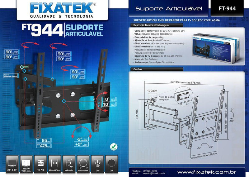 Suporte Articulado para TV LCD/LED até 55" FT-944 - Fixatek - Fixatek