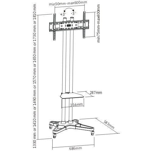 Rack / Suporte Pedestal com Rodas e Travas para TV LCD/LED de 37” até 70” FT-6418B - Fixatek - Fixatek