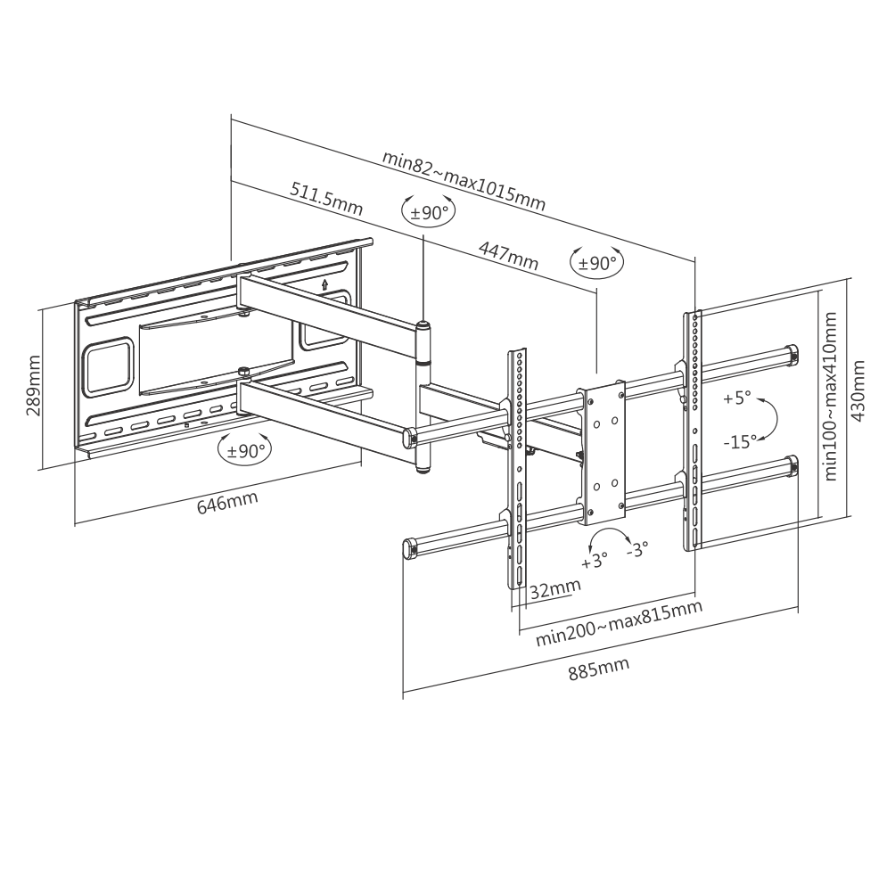 Suporte Articulado para TV LED 43" Até 82'' com Peso Até 40 Kg FT-84100 - Fixatek - Fixatek