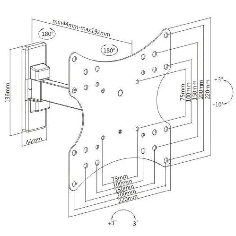 Suporte Articulado para TV LED / OLED / QLED até 47" FT-221SE - Fixatek - Fixatek