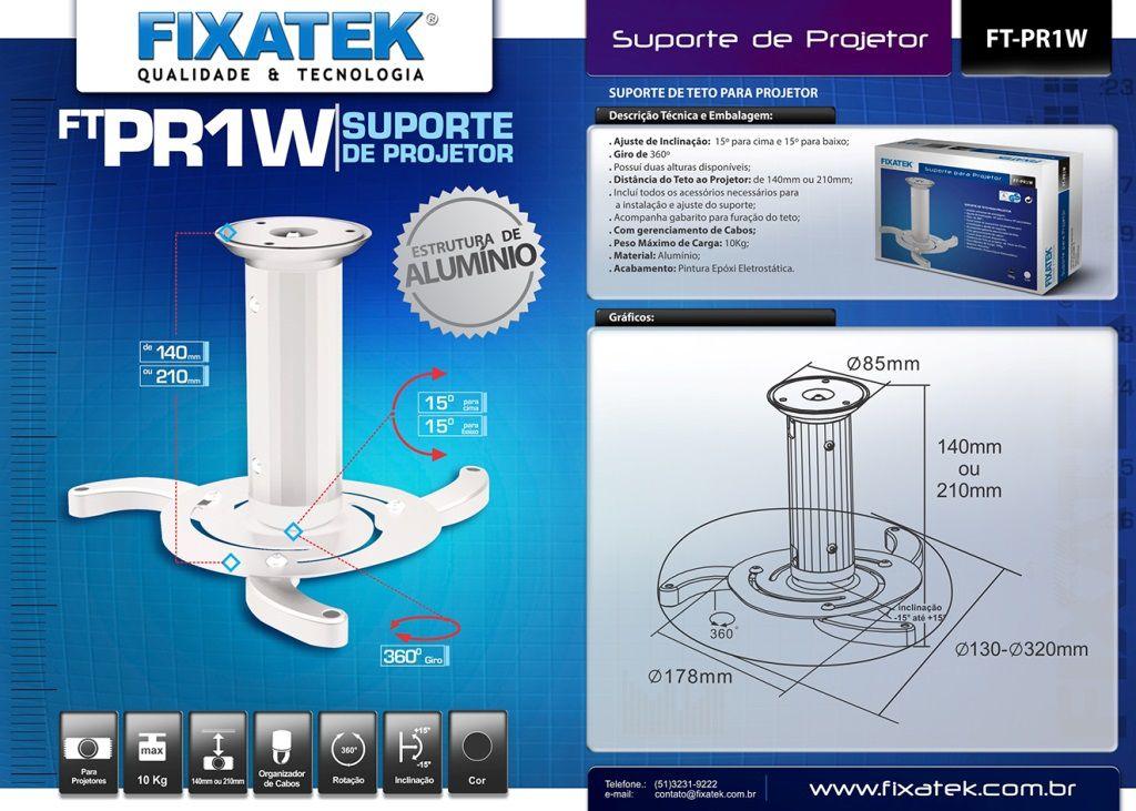 Suporte para Projetor Multimídia Branco FT-PR1W - Fixatek - Fixatek