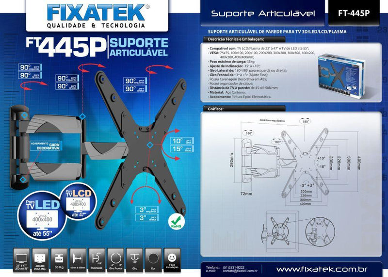 Suporte Articulado para TV LED até 55" FT-445P - Fixatek - Fixatek