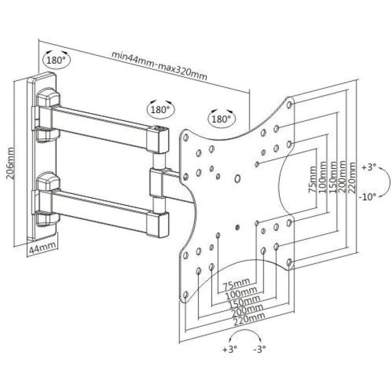 Suporte Articulado para TV LED 23" até 47" Com Peso Até 20 Kg FT-223SE - Fixatek - Fixatek