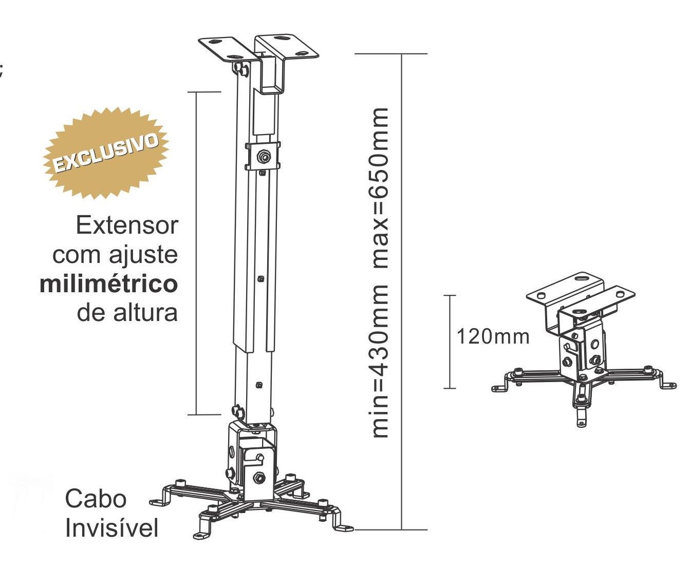 Suporte para Projetor Multimidia Preto FT-PR2B - Fixatek - Fixatek